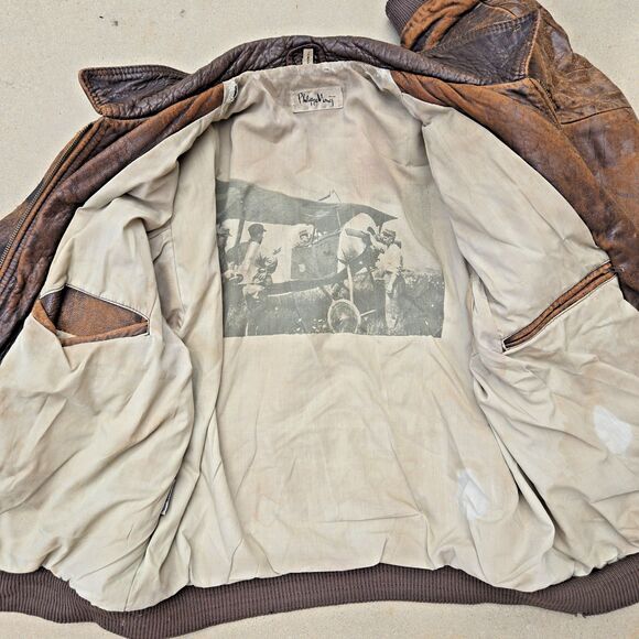 Vintage Leather Flight Bomber Jacket Lafayette Escadrille Squadron Sz 38 XL - Picture 15 of 16